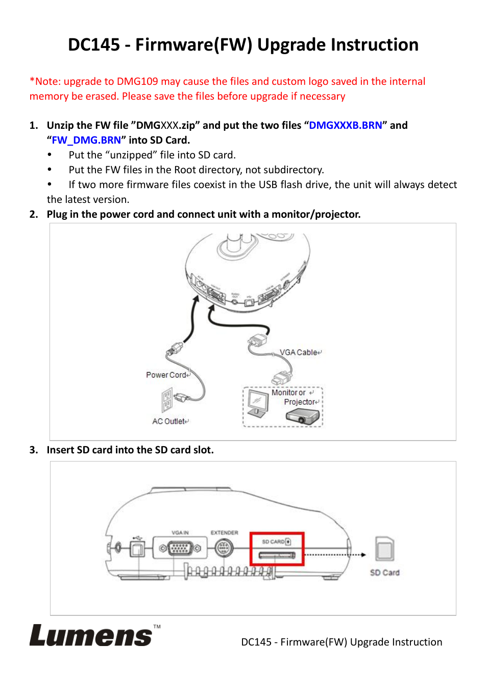 Lumens Technology DC145 Firmware Upgrade Instruction User Manual | 5 pages