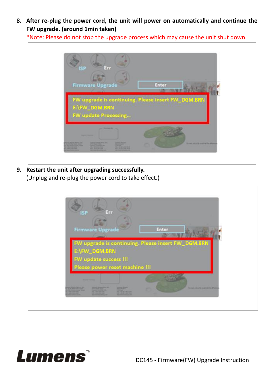 Lumens Technology DC145 Firmware Upgrade Instruction User Manual | Page 4 / 5