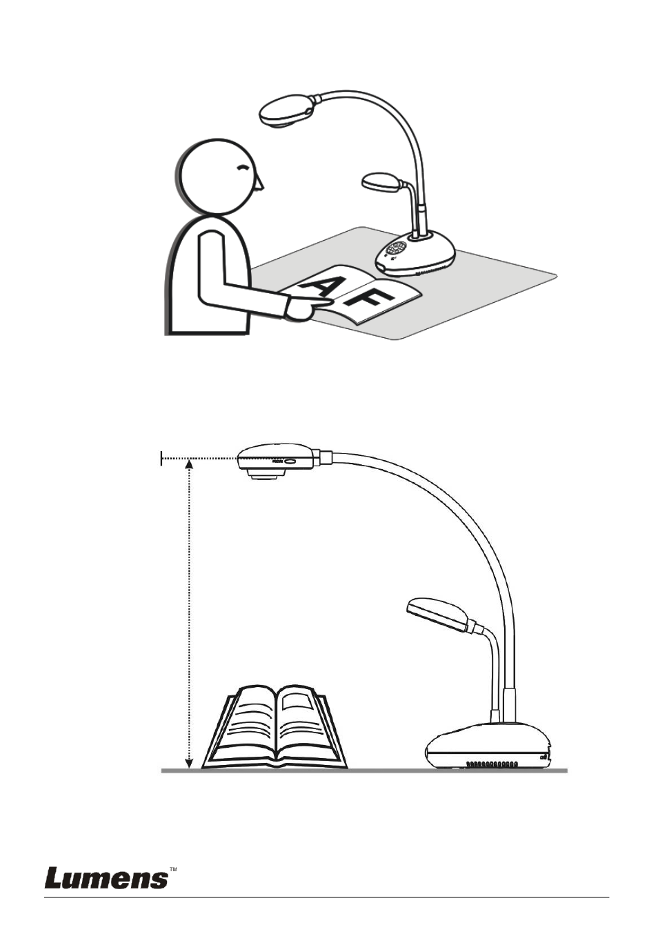 Relative position of the presenter and document, Recommended distance, 1 relative position of the presenter and document | 2 recommended distance | Lumens Technology PC190 User Manual | Page 9 / 42