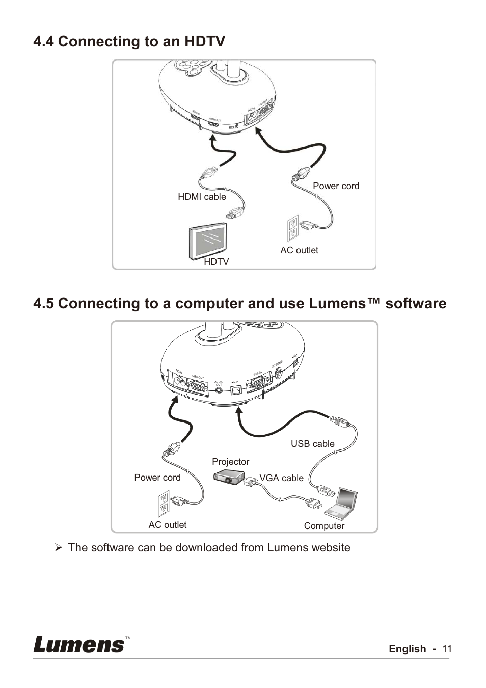 4 connecting to an hdtv | Lumens Technology PC192 User Manual | Page 12 / 42