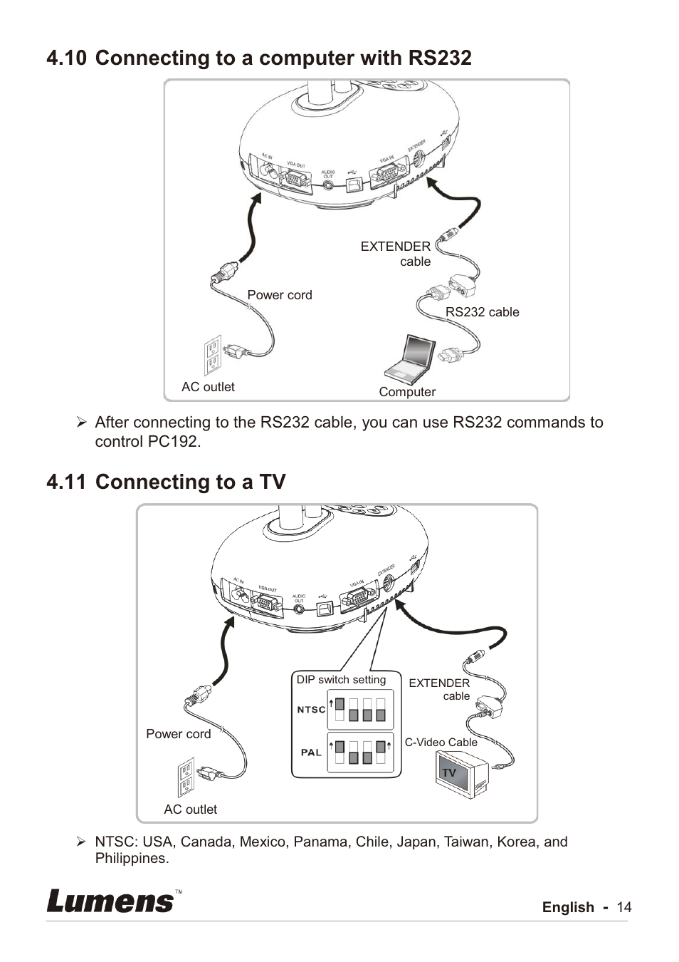 11 connecting to a tv | Lumens Technology PC192 User Manual | Page 15 / 42