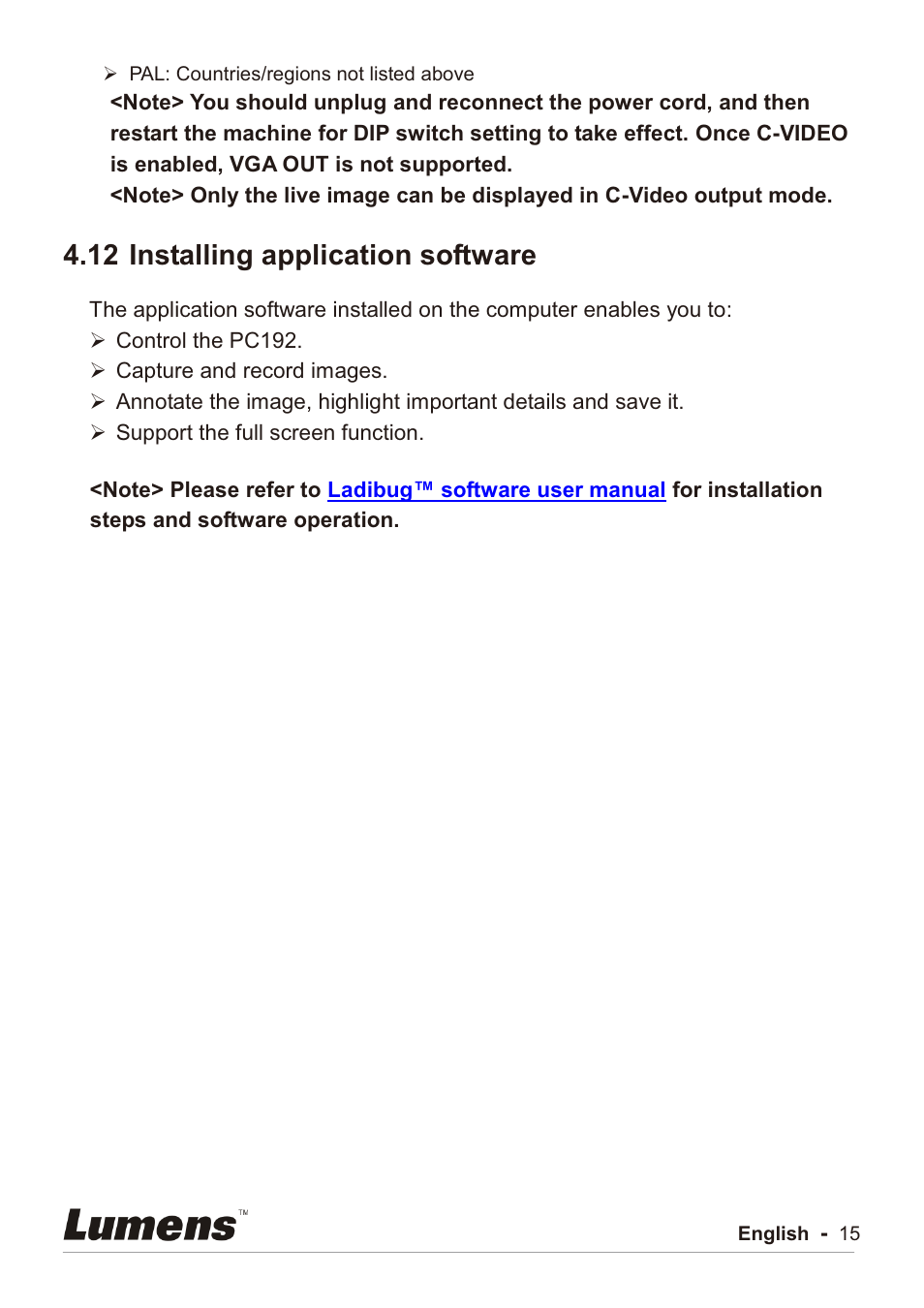 12 installing application software | Lumens Technology PC192 User Manual | Page 16 / 42