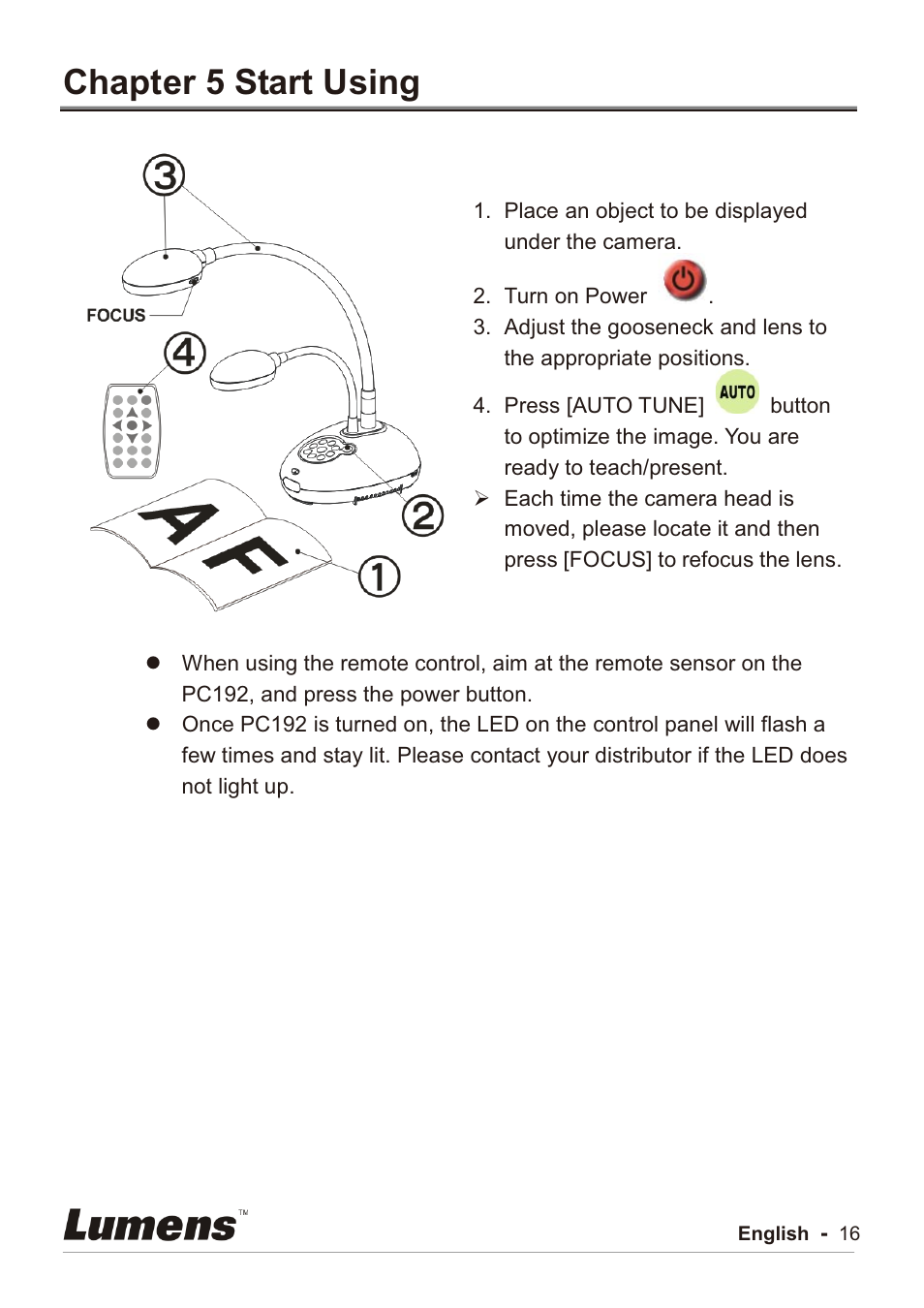 Chapter 5 start using | Lumens Technology PC192 User Manual | Page 17 / 42