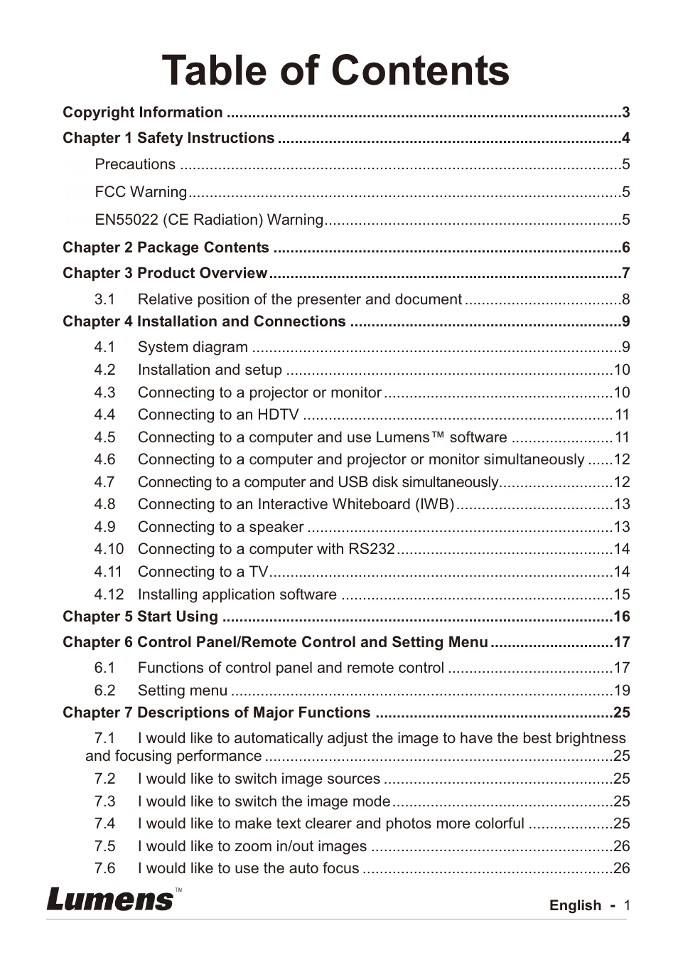 Lumens Technology PC192 User Manual | Page 2 / 42