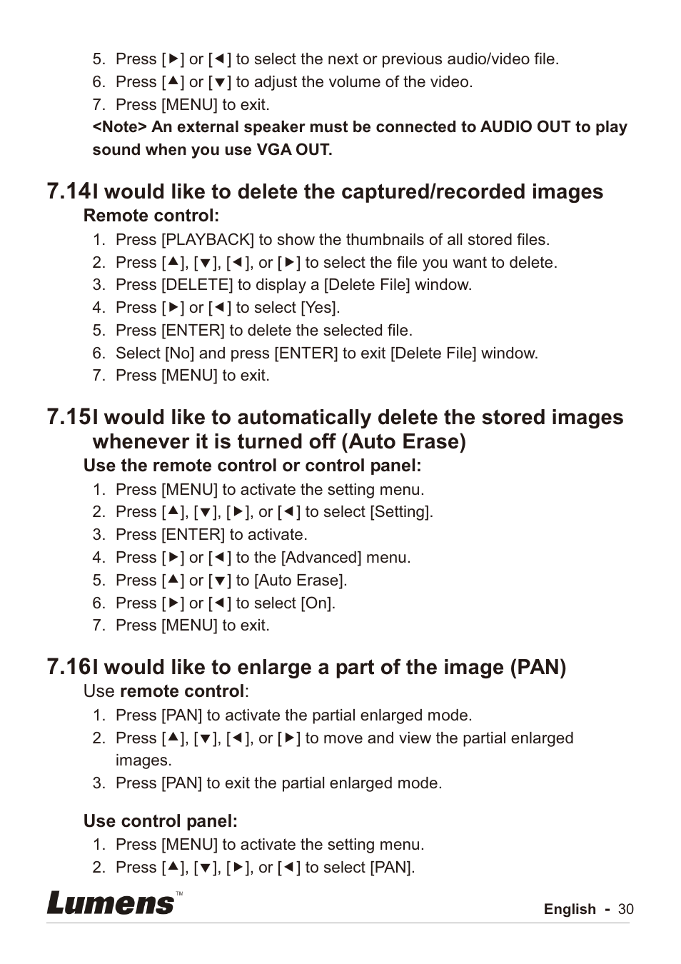 I would like to enlarge a part of the image (pan) | Lumens Technology PC192 User Manual | Page 31 / 42