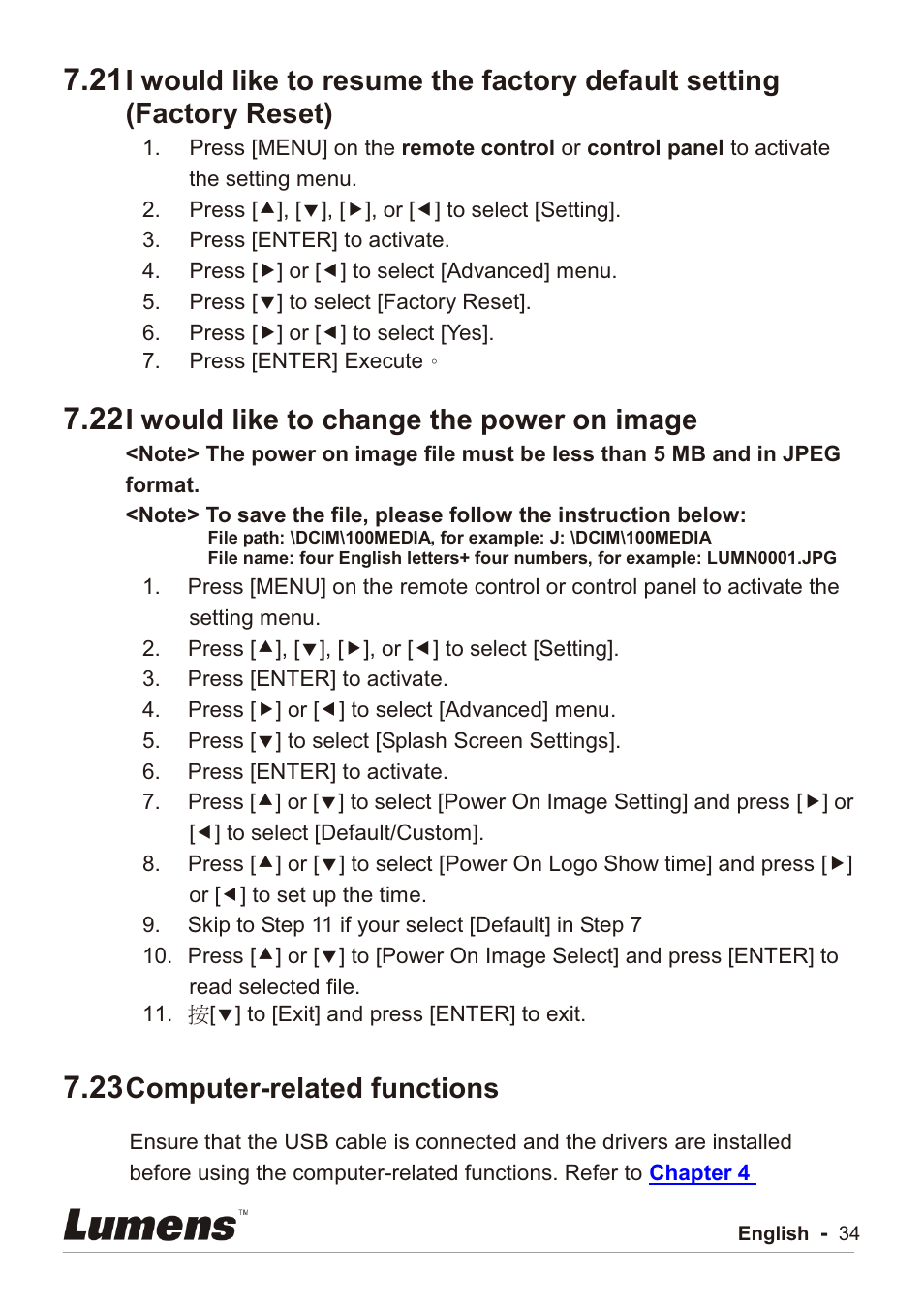 I would like to change the power on image, Computer-related functions | Lumens Technology PC192 User Manual | Page 35 / 42