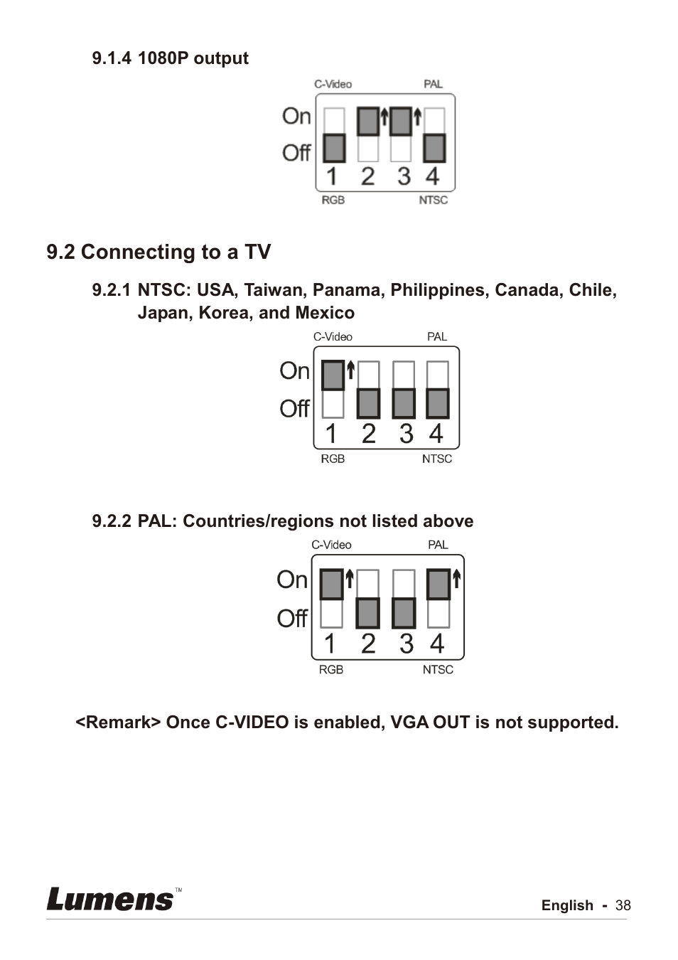 2 connecting to a tv | Lumens Technology PC192 User Manual | Page 39 / 42