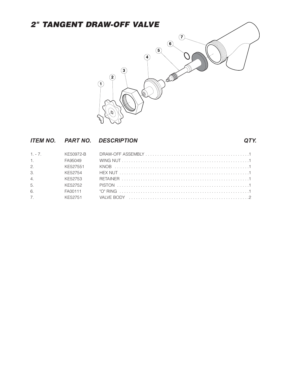 2" tangent draw-off valve, Item no. part no. description qty | Cleveland Range SGL-40-T1 User Manual | Page 11 / 26