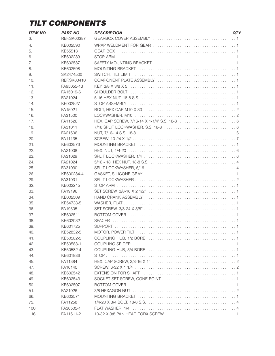 Tilt components | Cleveland Range SGL-40-T1 User Manual | Page 13 / 26