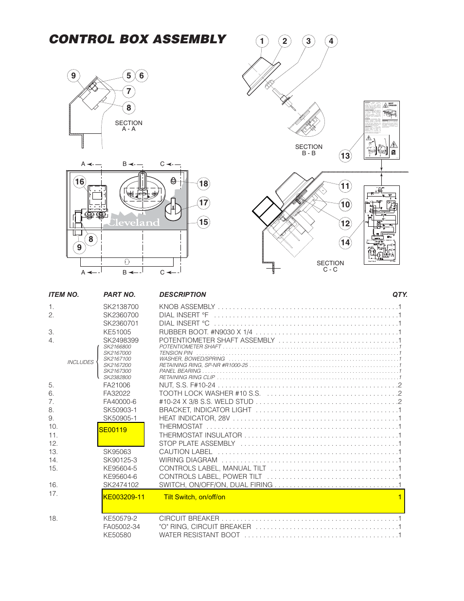 Control box assembly | Cleveland Range SGL-40-T1 User Manual | Page 14 / 26