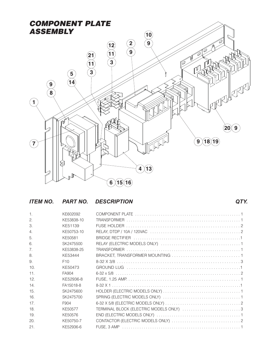 Component plate assembly | Cleveland Range SGL-40-T1 User Manual | Page 15 / 26