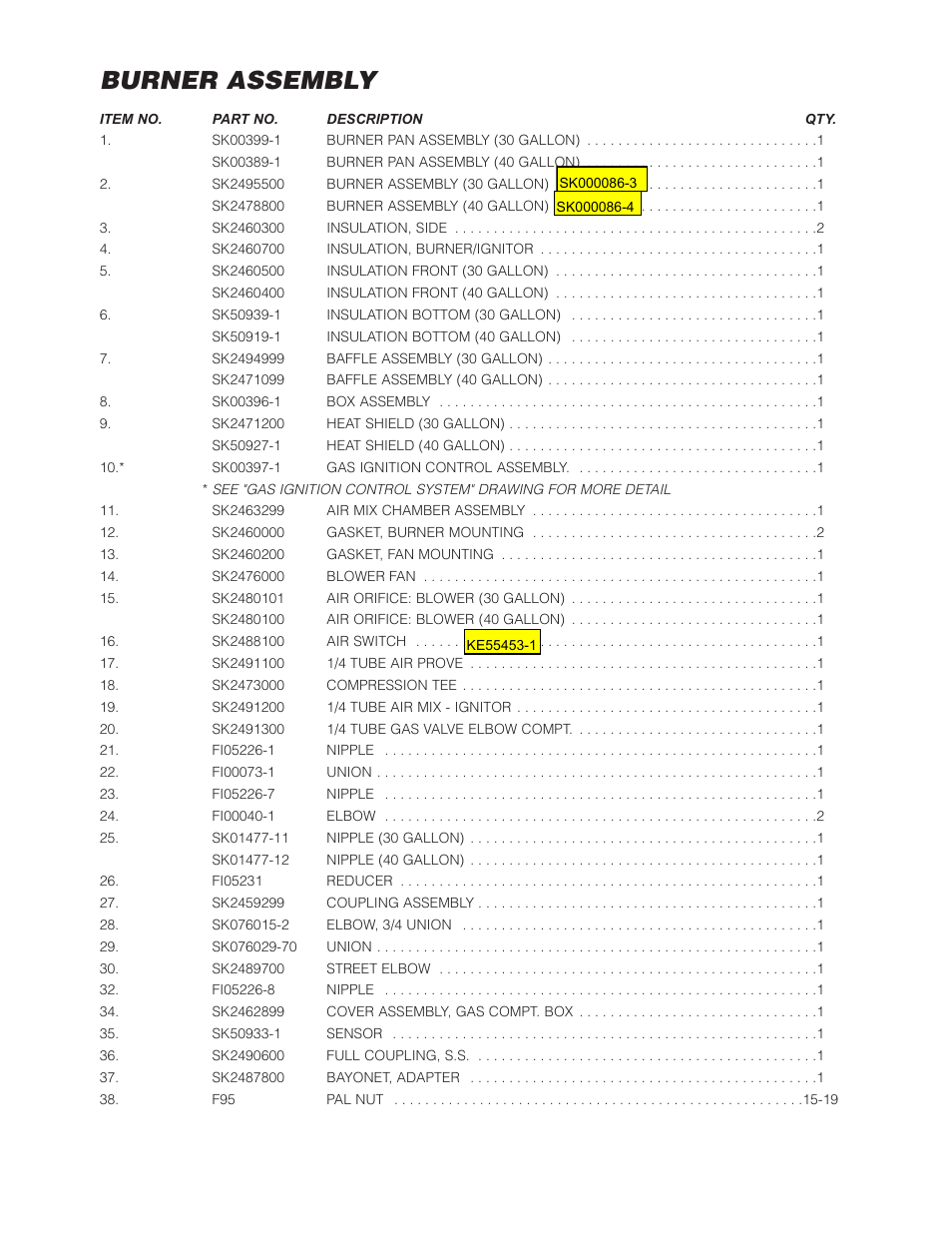 Burner assembly | Cleveland Range SGL-40-T1 User Manual | Page 17 / 26