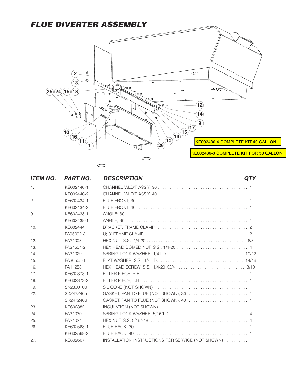 Flue diverter assembly | Cleveland Range SGL-40-T1 User Manual | Page 21 / 26