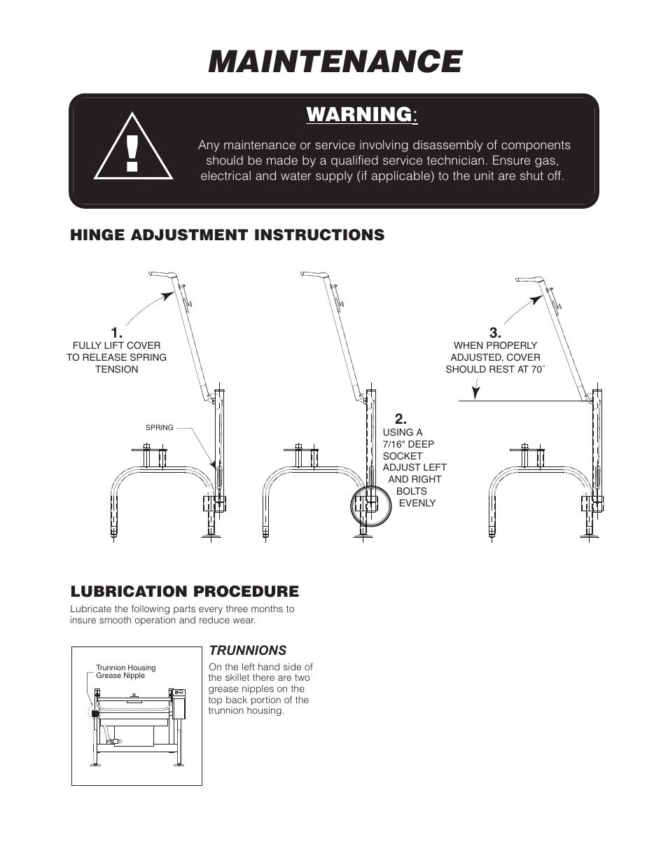 Maintenance, Warning | Cleveland Range SGL-40-T1 User Manual | Page 22 / 26