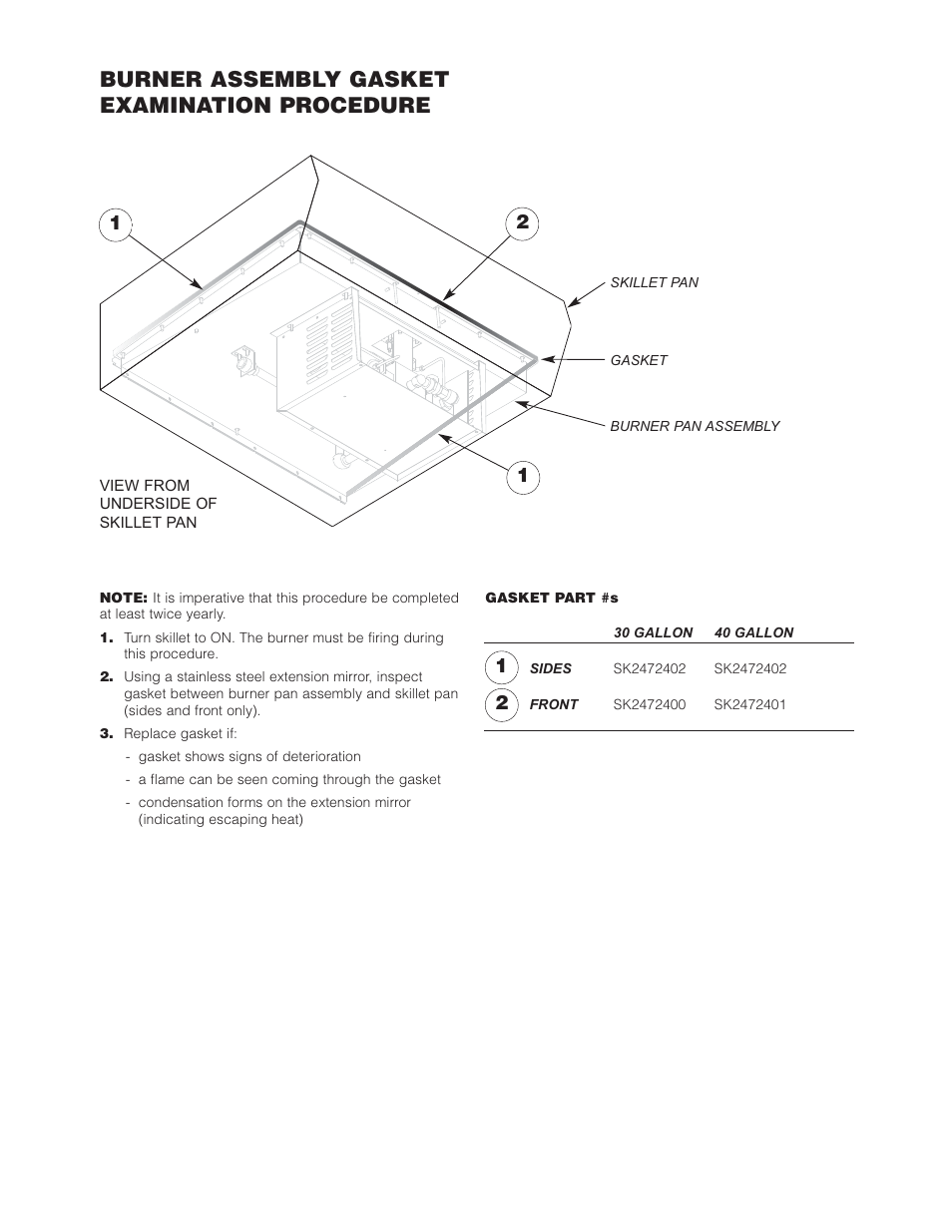 Burner assembly gasket examination procedure | Cleveland Range SGL-40-T1 User Manual | Page 23 / 26