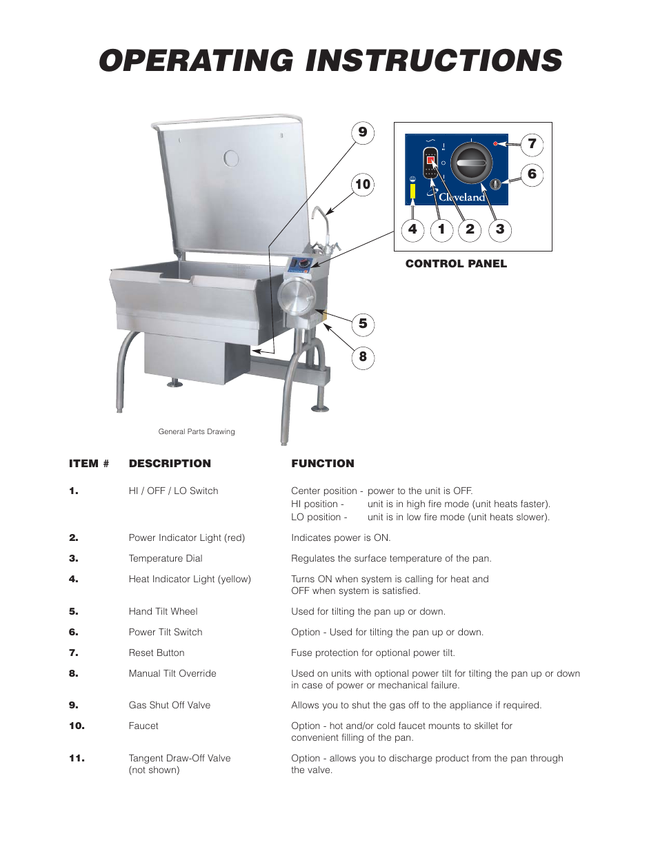 Operating instructions | Cleveland Range SGL-40-T1 User Manual | Page 5 / 26