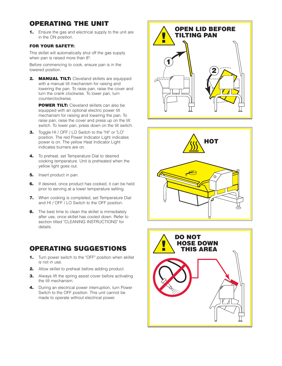 Operating the unit, Operating suggestions | Cleveland Range SGL-40-T1 User Manual | Page 6 / 26