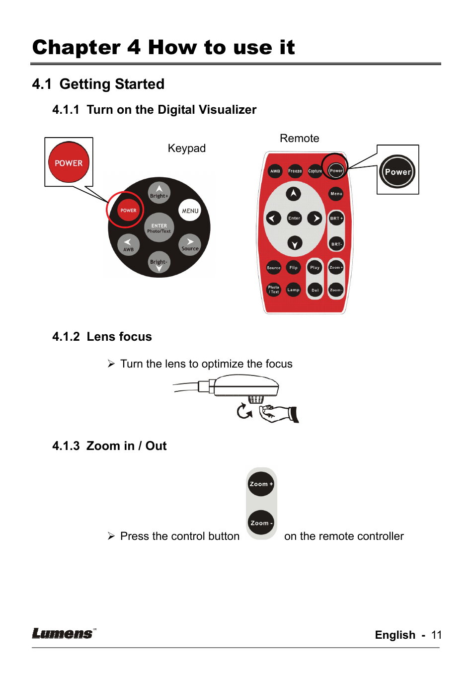 Chapter 4 how to use it, 1 getting started | Lumens Technology DC133 User Manual | Page 11 / 20