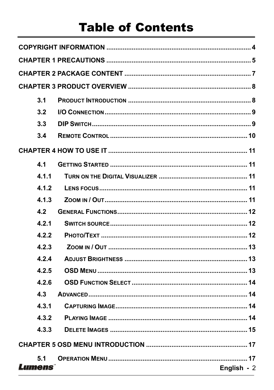 Lumens Technology DC133 User Manual | Page 2 / 20