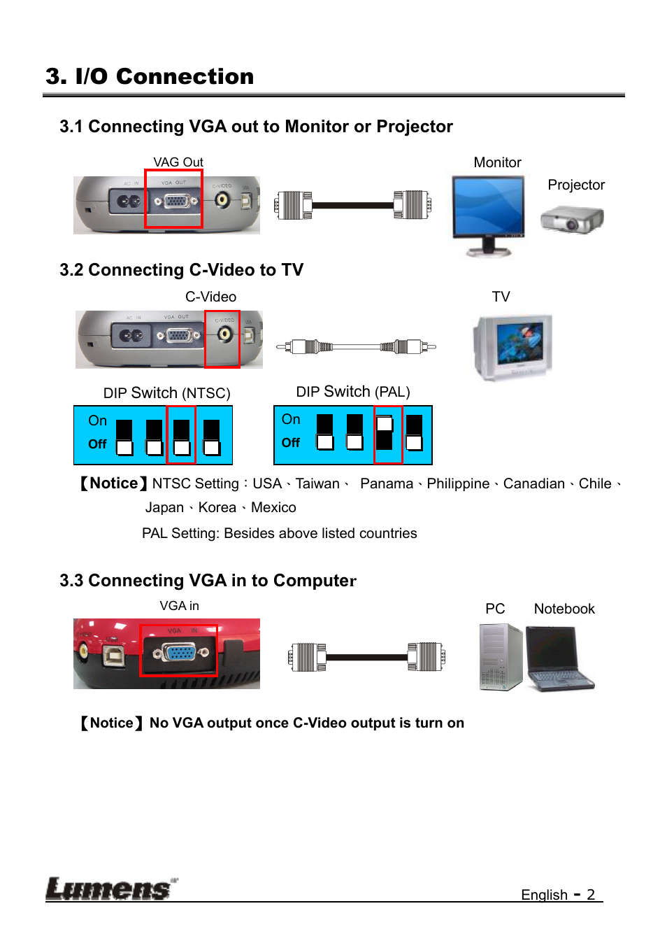 I/o connection | Lumens Technology DC133 Quick Start User Manual | Page 3 / 7