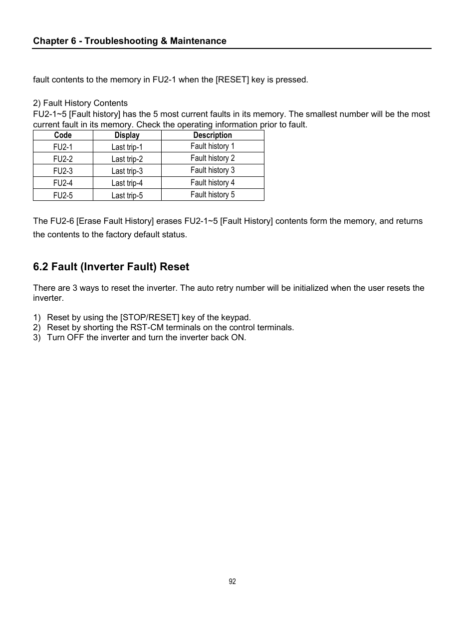 2 fault (inverter fault) reset | Cleveland Range inverter User Manual | Page 98 / 119