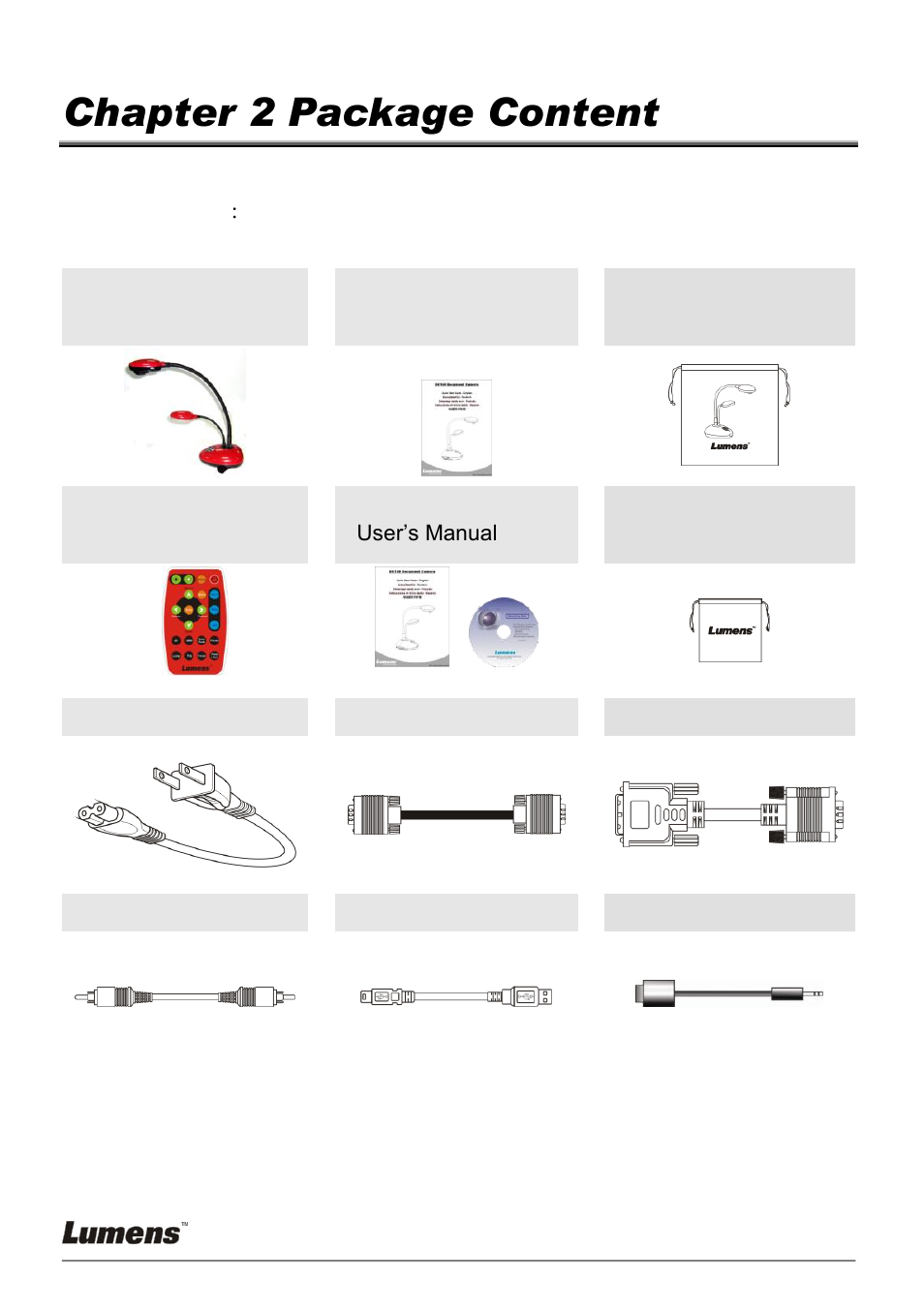 Chapter 2 package content | Lumens Technology DC153 User Manual | Page 7 / 20