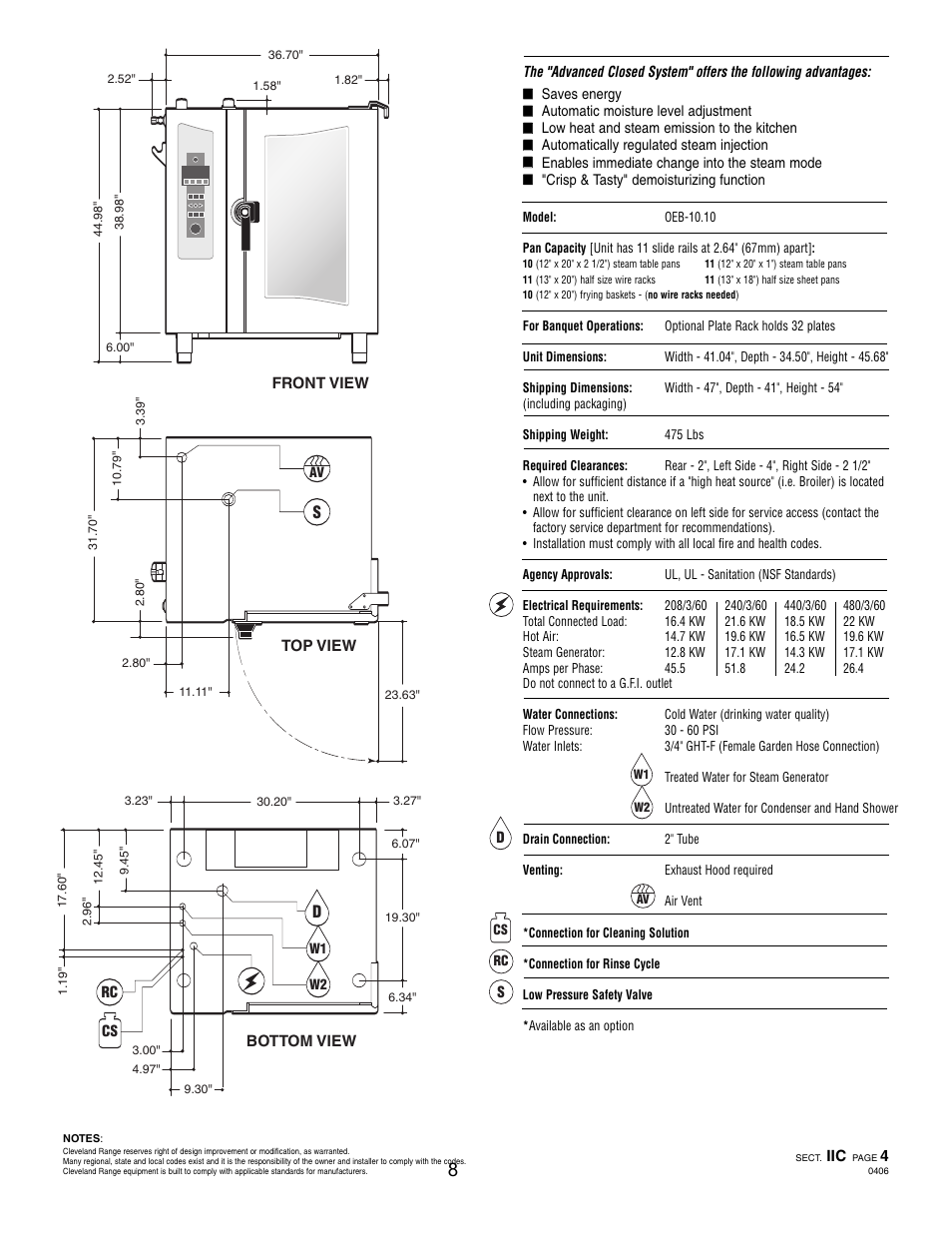 Pg 2, Oeb 10.10, Ogs 10.10 | Cleveland Range Convotherm Combination Oven-Steamer Electric 6.20 User Manual | Page 11 / 98