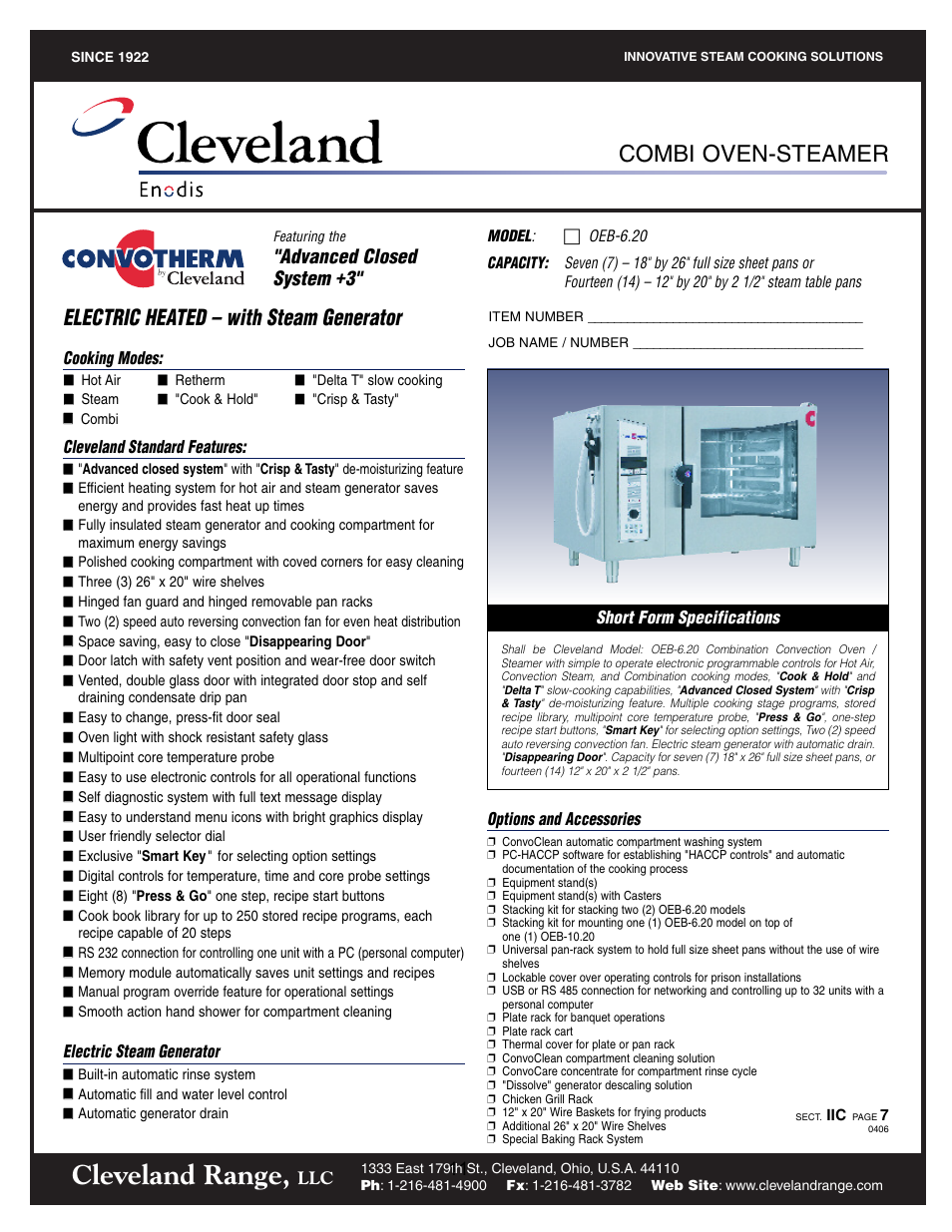 Oeb-6.20, Cleveland range, Combi oven-steamer | Electric heated – with steam generator, Advanced closed system +3 | Cleveland Range Convotherm Combination Oven-Steamer Electric 6.20 User Manual | Page 14 / 98