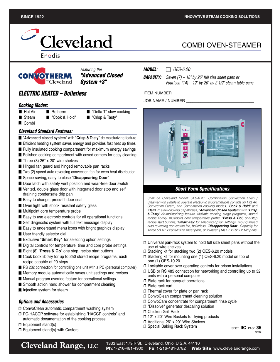 Oes-6.20, Cleveland range, Combi oven-steamer | Electric heated – boilerless, Advanced closed system +3 | Cleveland Range Convotherm Combination Oven-Steamer Electric 6.20 User Manual | Page 16 / 98