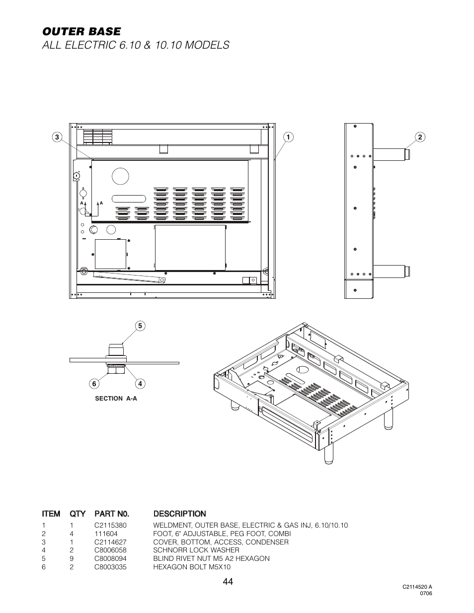 Outer base (all models) | Cleveland Range Convotherm Combination Oven-Steamer Electric 6.20 User Manual | Page 47 / 98