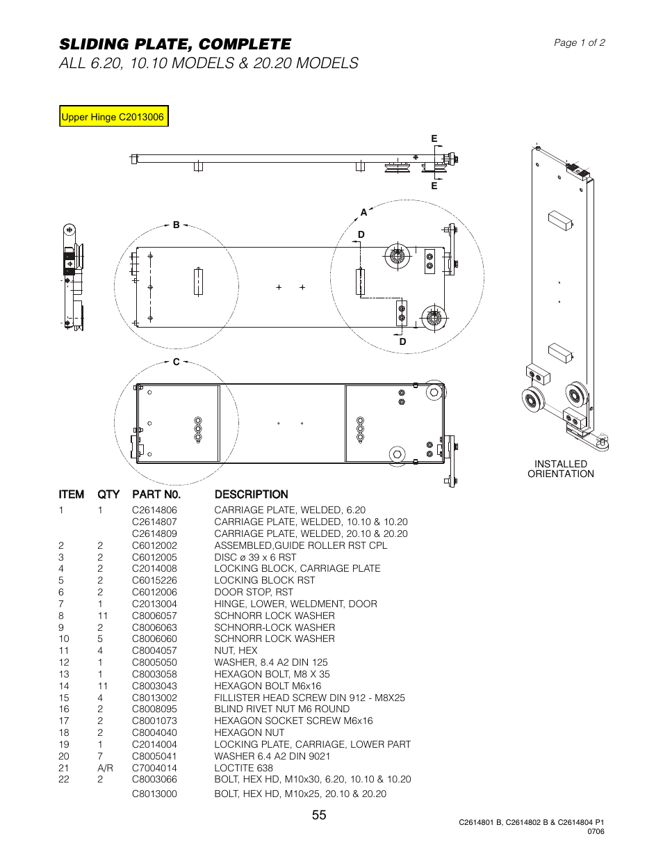 Sliding plate, complete (all models) | Cleveland Range Convotherm Combination Oven-Steamer Electric 6.20 User Manual | Page 59 / 98