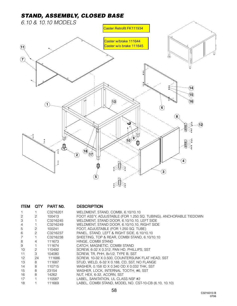 Stand, assembly, closed base (all models) | Cleveland Range Convotherm Combination Oven-Steamer Electric 6.20 User Manual | Page 62 / 98