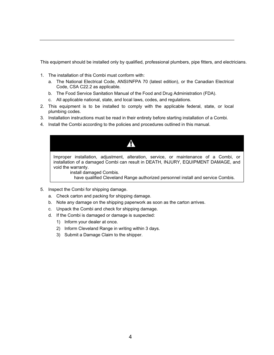 Installation instructions, Danger | Cleveland Range Convotherm Combination Oven-Steamer Electric 6.20 User Manual | Page 7 / 98