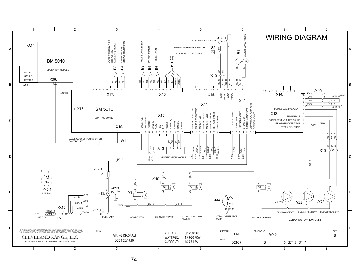 Pg 5, Wiring diagram, Cleveland range, llc | Mbm 5010, Sm 5010, Voltage: wattage: current, Sheet of, X39: 1, 1∼ -h5.1, L2 -w1 | Cleveland Range Convotherm Combination Oven-Steamer Electric 6.20 User Manual | Page 82 / 98