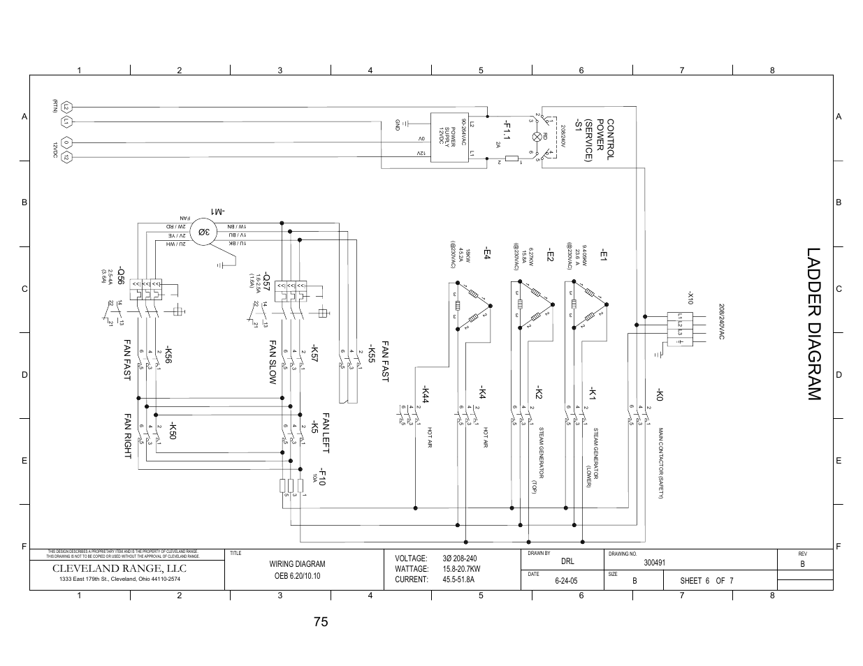 Oeb 6.20 & 10.10 - ladder diagrams, Ladder di ag ra m, Cleveland range, llc | Cleveland Range Convotherm Combination Oven-Steamer Electric 6.20 User Manual | Page 83 / 98