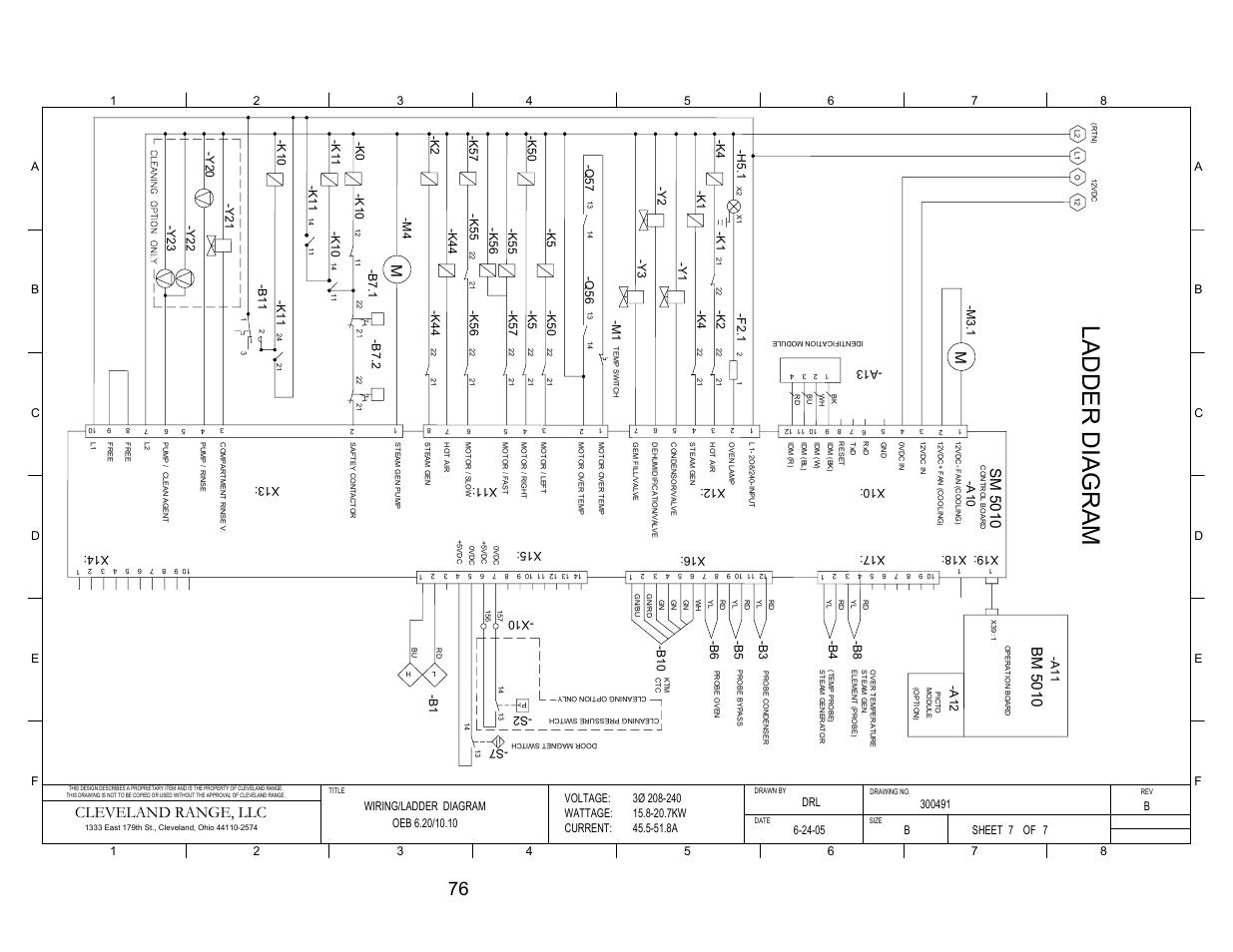 Pg 2, Ladder di ag ra m, Cleveland range, llc | Sm 5 010, Bm 5 010, Voltage: wattage: current, Sheet of, Q56 -q57, K 56, K 11 -b 11 | Cleveland Range Convotherm Combination Oven-Steamer Electric 6.20 User Manual | Page 84 / 98