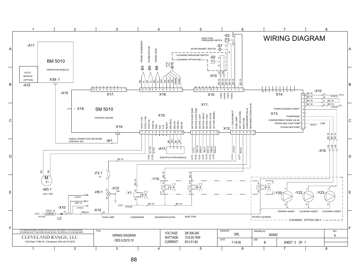 Pg 5, Wiring diagram, Mbm 5010 | Sm 5010, Cleveland range, llc, X39: 1, 1~ -h5.1, L2 -w1, A10 x18, Voltage: wattage: current | Cleveland Range Convotherm Combination Oven-Steamer Electric 6.20 User Manual | Page 96 / 98