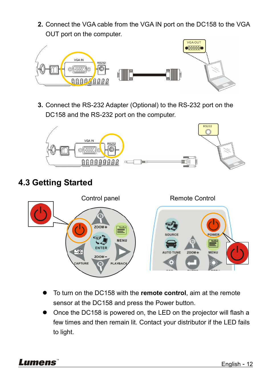 Getting started, 3 getting started | Lumens Technology DC158 User Manual | Page 13 / 31