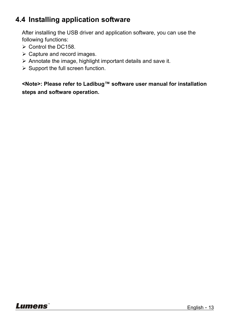 Installing application software, 4 installing application software | Lumens Technology DC158 User Manual | Page 14 / 31