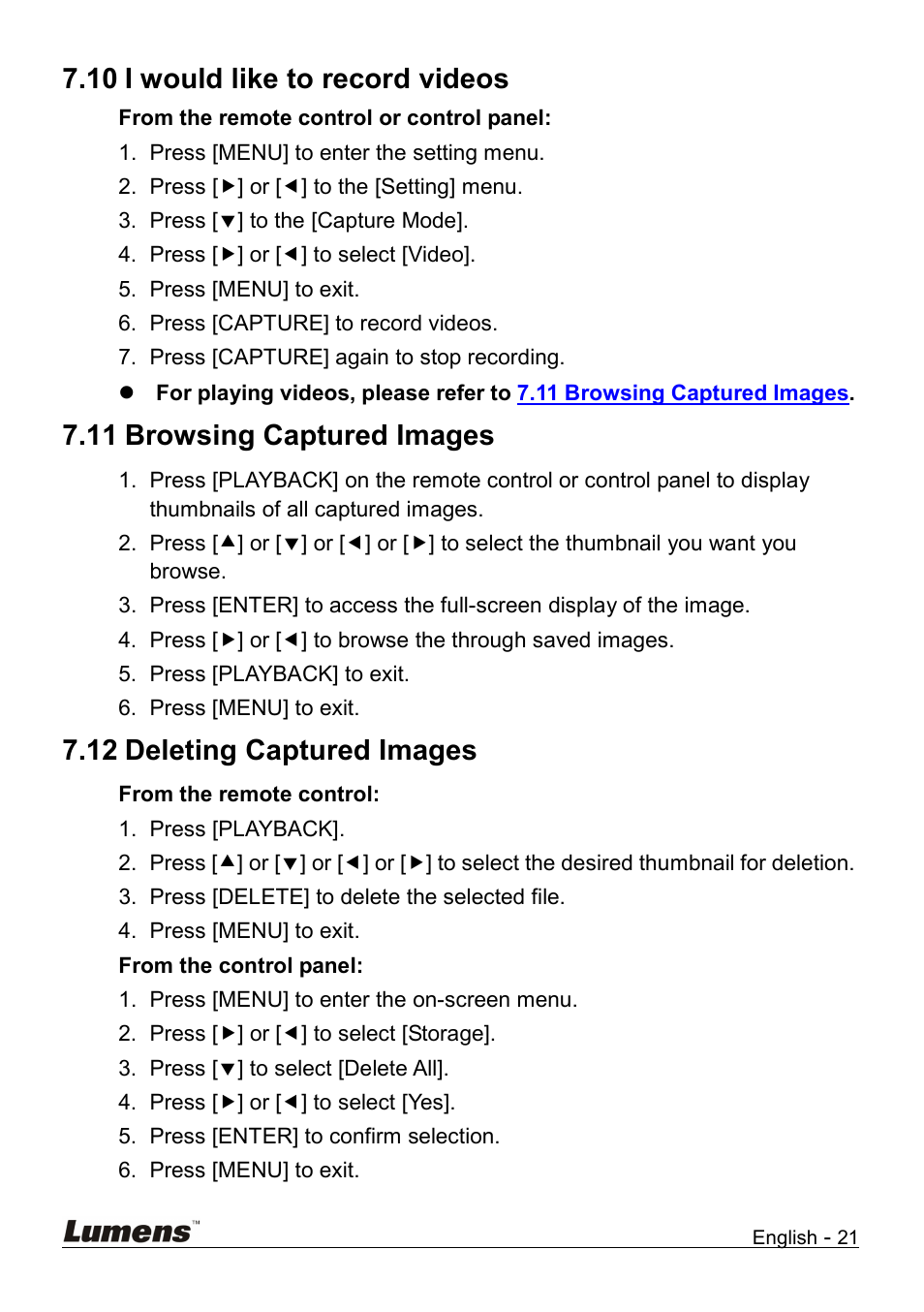 I would like to record videos, Browsing captured images, Deleting captured images | 10 i would like to record videos, 11 browsing captured images, 12 deleting captured images | Lumens Technology DC158 User Manual | Page 22 / 31