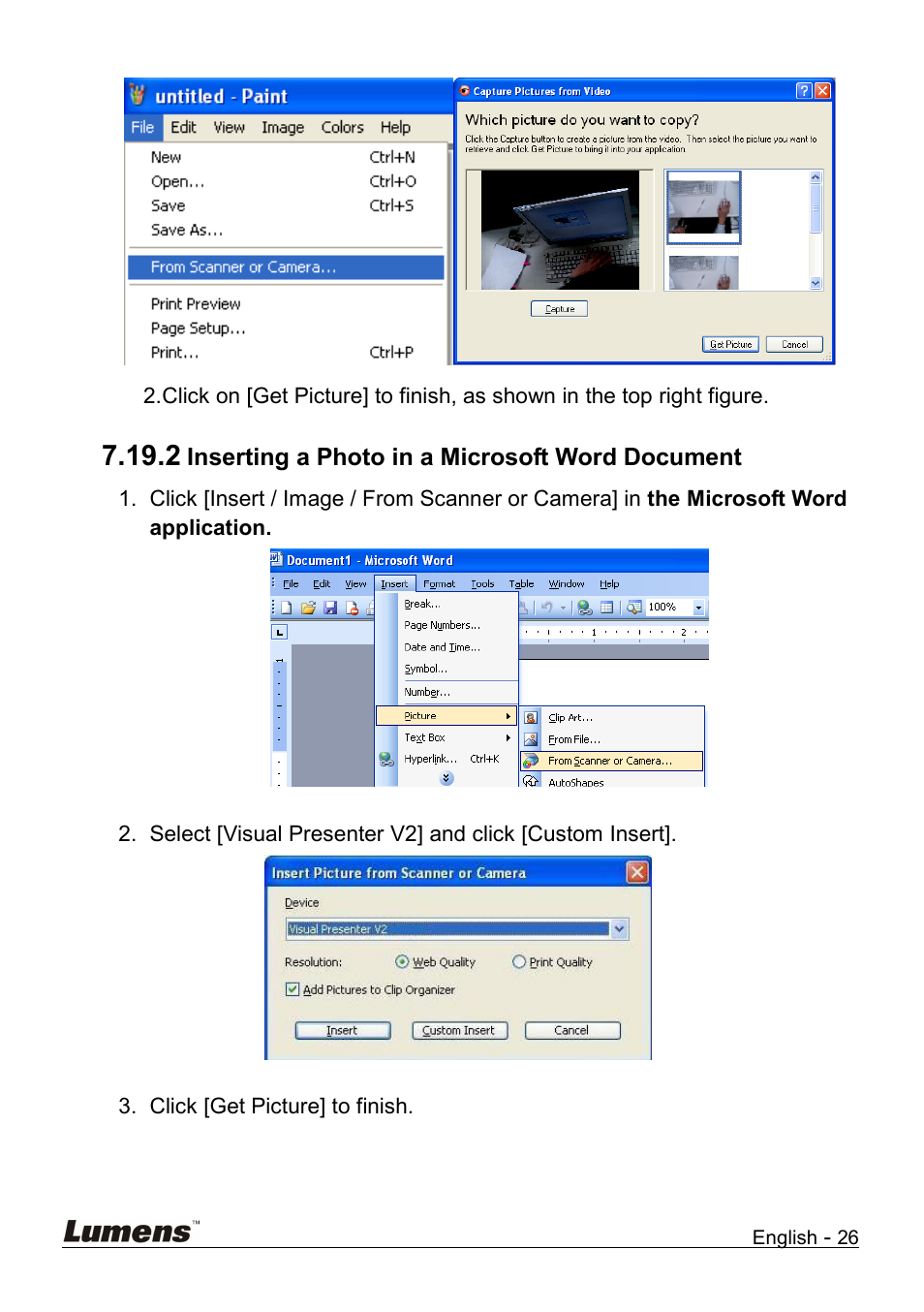 Inserting a photo in a microsoft word document | Lumens Technology DC158 User Manual | Page 27 / 31