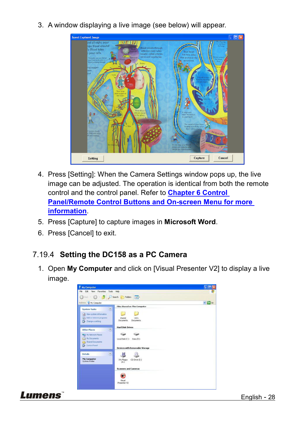 Setting the dc158 as a pc camera | Lumens Technology DC158 User Manual | Page 29 / 31