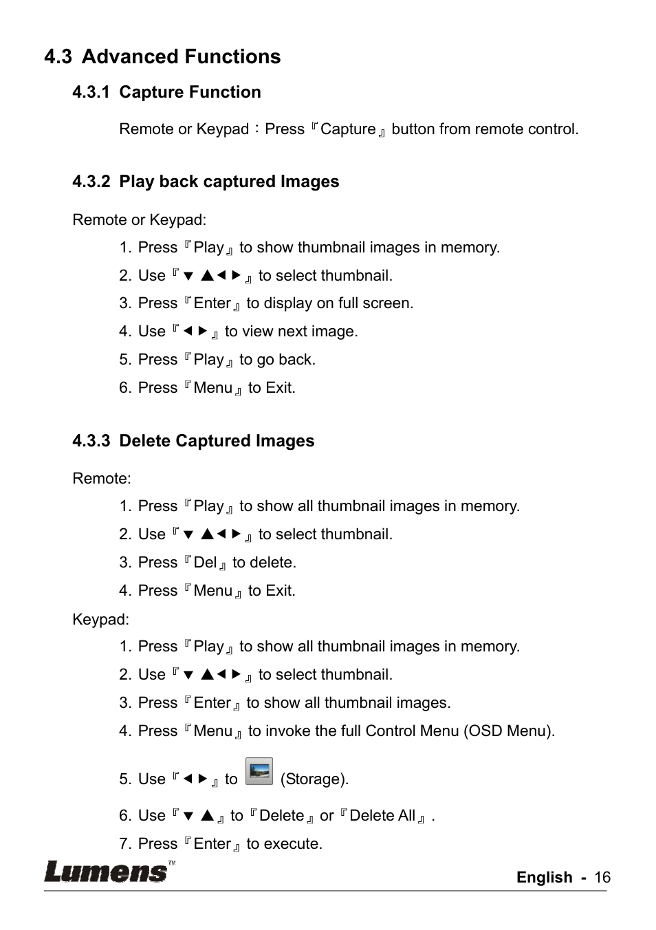 3 advanced functions | Lumens Technology DC162 User Manual | Page 16 / 21