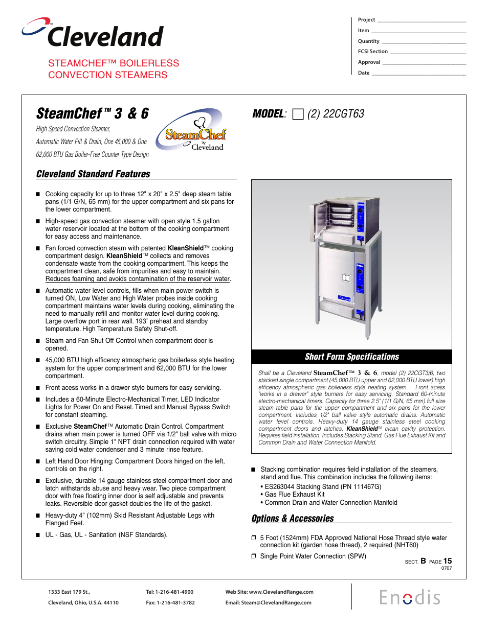 Cleveland Range SteamChef (2) 22CGT3 User Manual | 2 pages