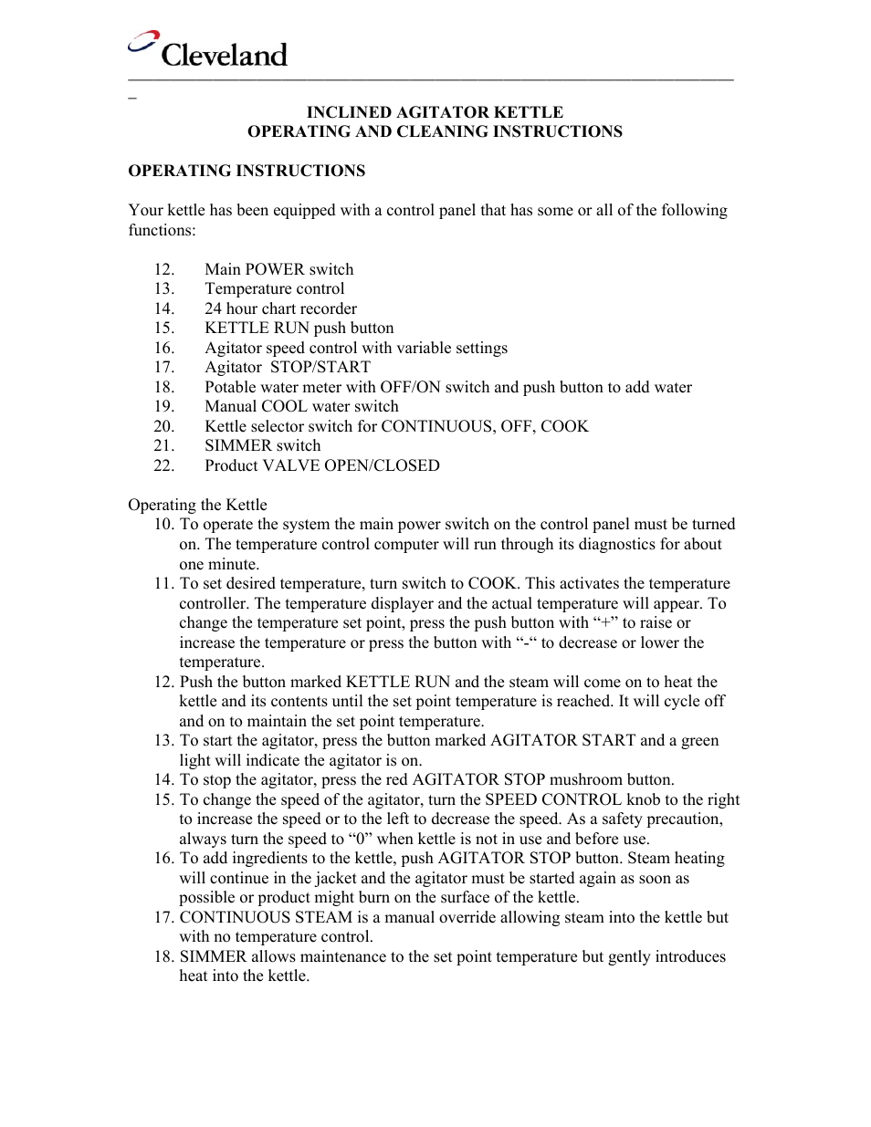 General operation/cleaning | Cleveland Range IA-MKDL-60-CC User Manual | Page 27 / 37