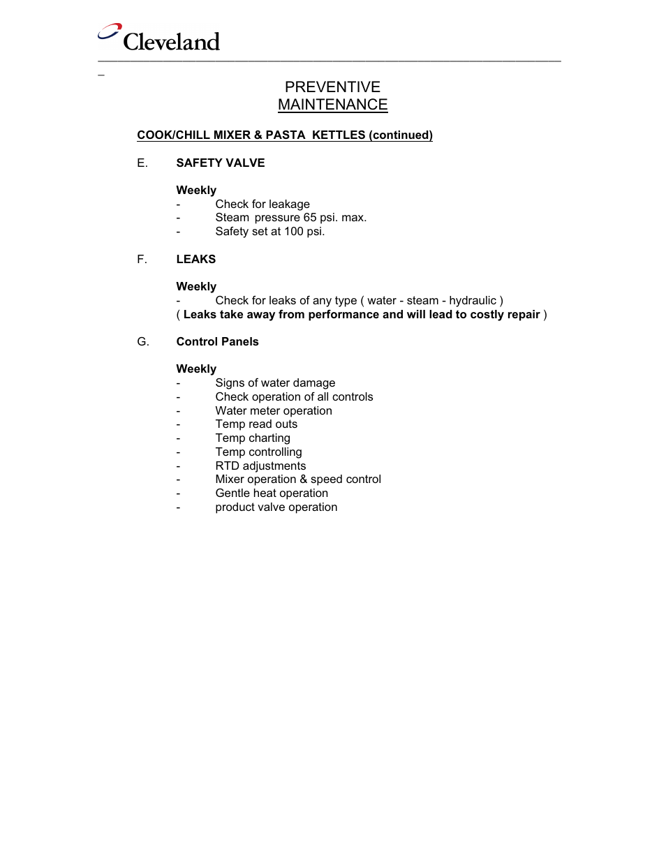 2 of 2, Preventive maintenance | Cleveland Range IA-MKDL-60-CC User Manual | Page 32 / 37