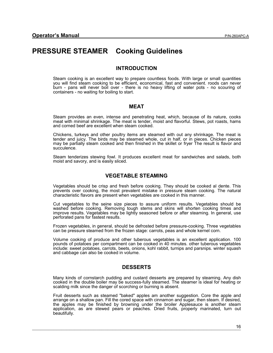 Cooking info, Pressure steamer cooking guidelines | Cleveland Range PEM User Manual | Page 16 / 17
