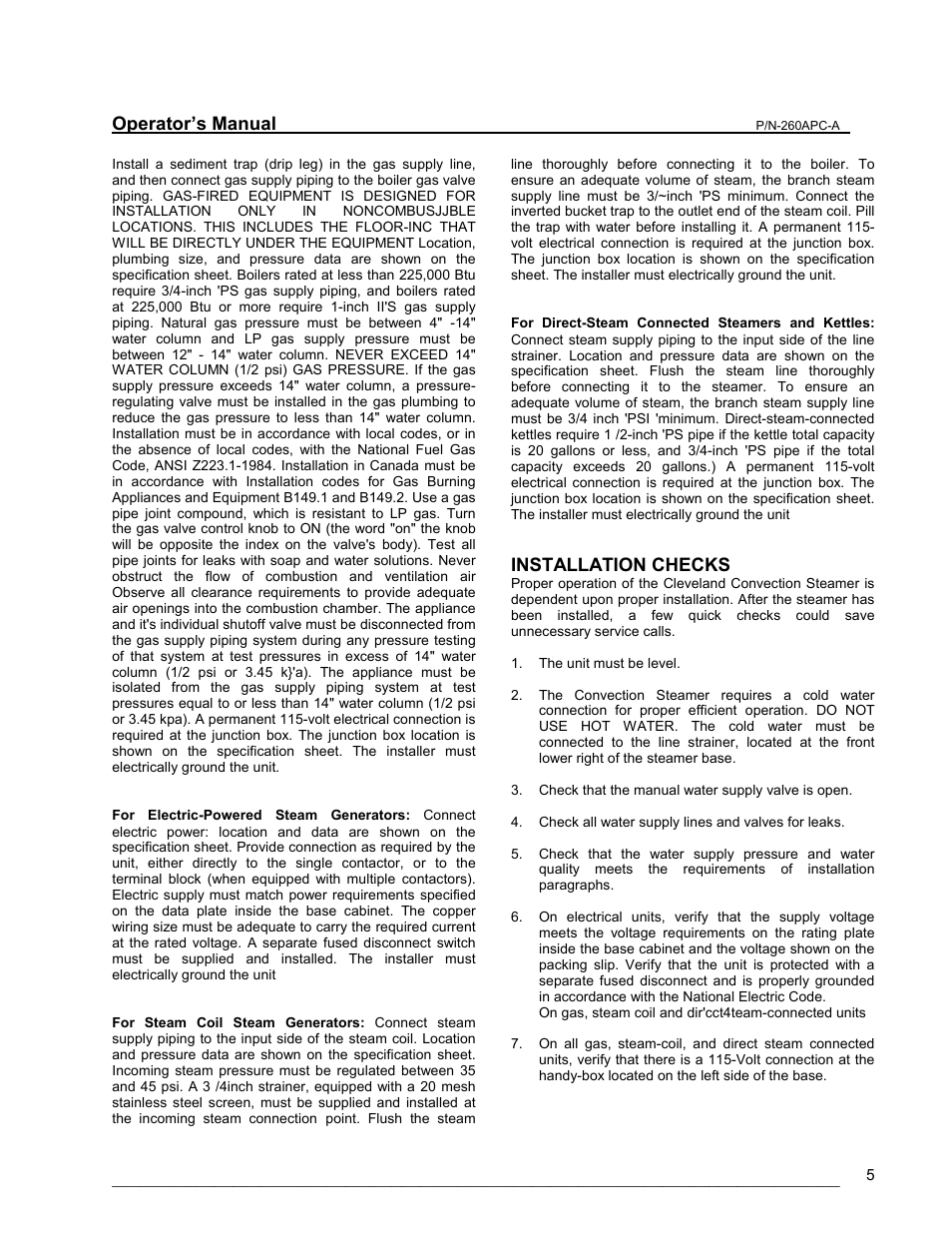 Installation checks | Cleveland Range PEM User Manual | Page 5 / 17