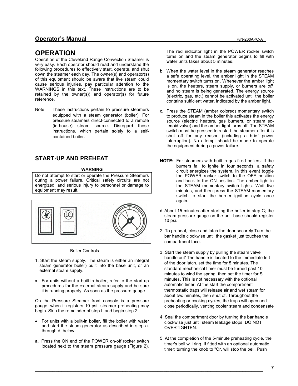 Operation, Controls & control panels, Start-up & preheat | Cleveland Range PEM User Manual | Page 7 / 17