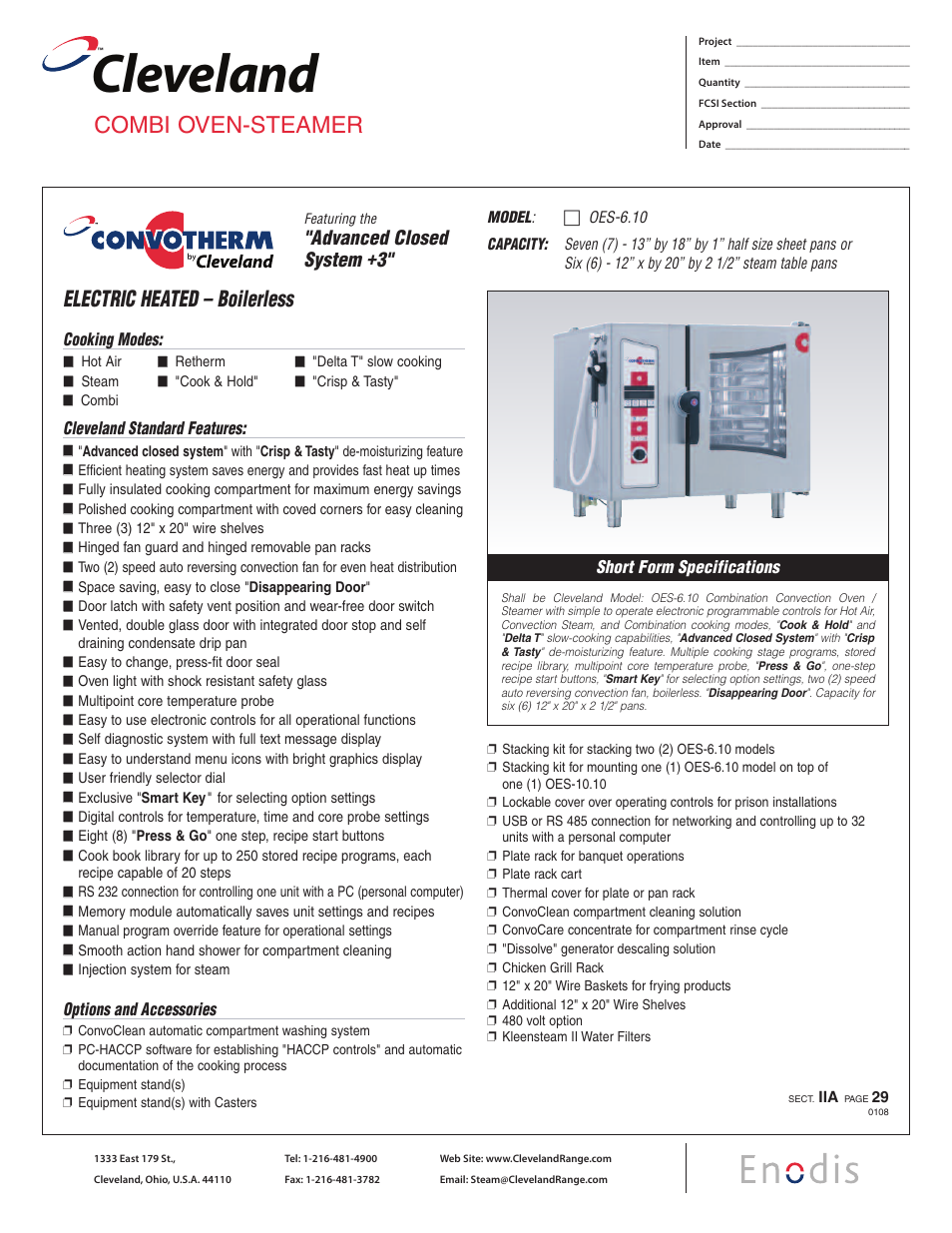 Cleveland Range OES-6.10 User Manual | 2 pages